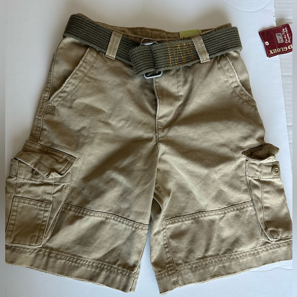 NEW BOY'S "FADED GLORY" BELTED" SOLID CARGO" SHORTS w/ WAISTBAND ADJUSTMENT